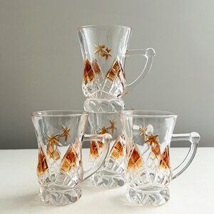 4 Vintage Diamond Cut Glass Tea / Hot Beverage Cups